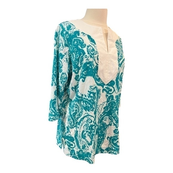 Ralph Lauren, Turquoise and White 100% Cotton Tunic Blouse Size 1X - Picture 3 of 8